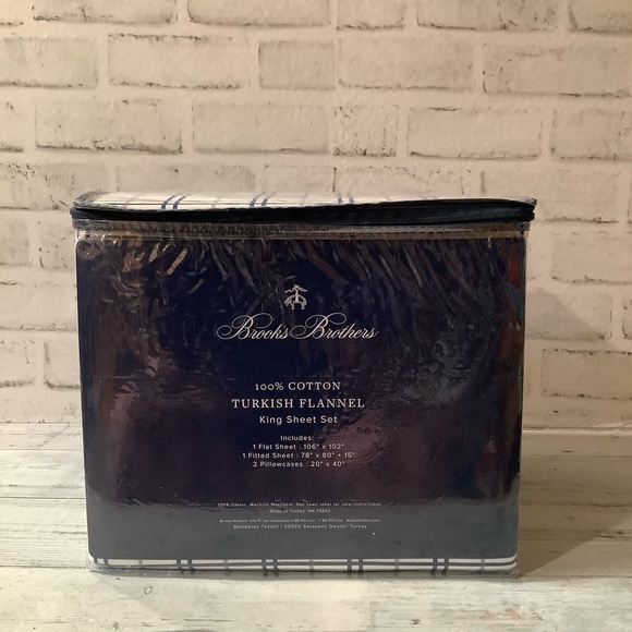 Brooks Brothers 4Pc King Plaid Square 100% Cotton Flannel Sheet Set - Picture 5 of 6